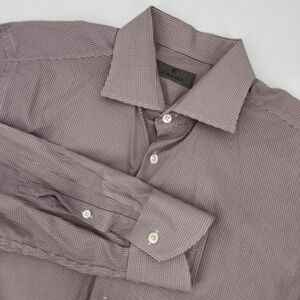 Canali Mens Dress Shirt Burgundy Micro Houndstooth Pattern Cotton Size 42 16.5